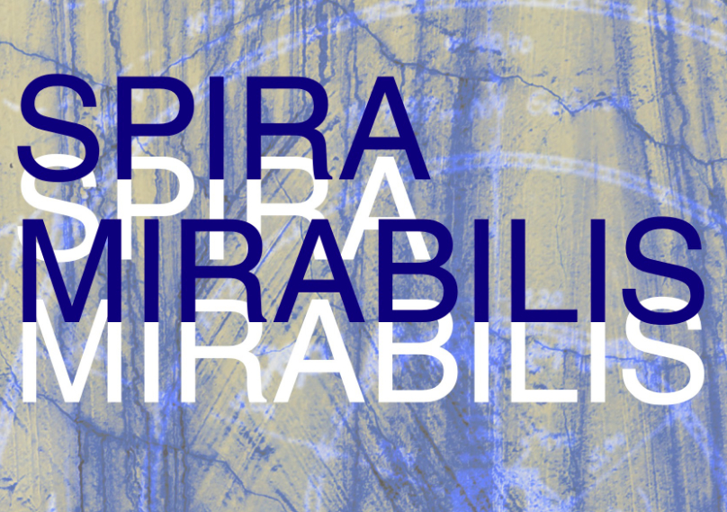 Text: Spira Mirabilis.
Hintergrund: Blaue Farbspuren auf beigem Grund