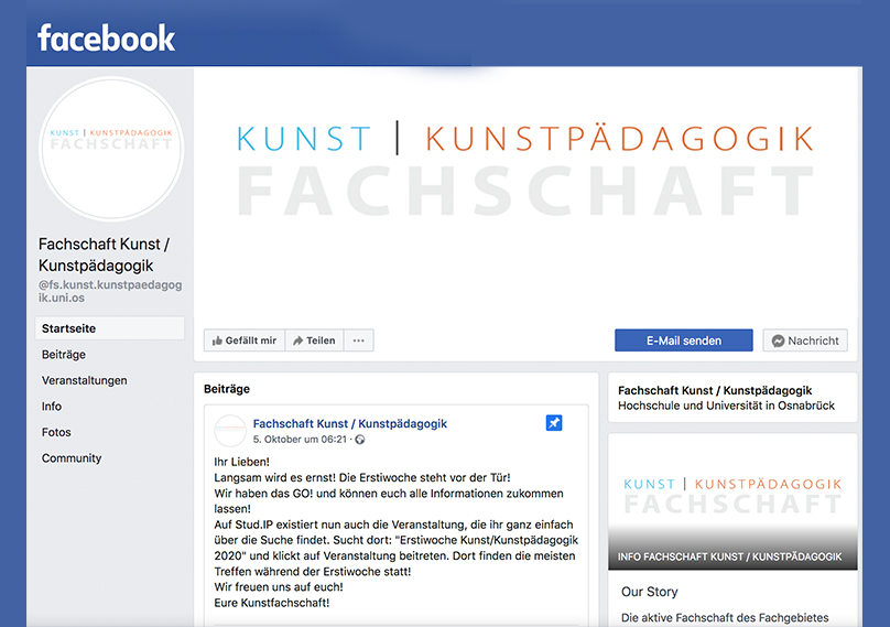 Eine Vorschau der Facebookseite der Fachschaft Kunst/Kunstpädagogik Eine Vorschau der Facebookseite der Fachschaft Kunst/Kunstpädagogik